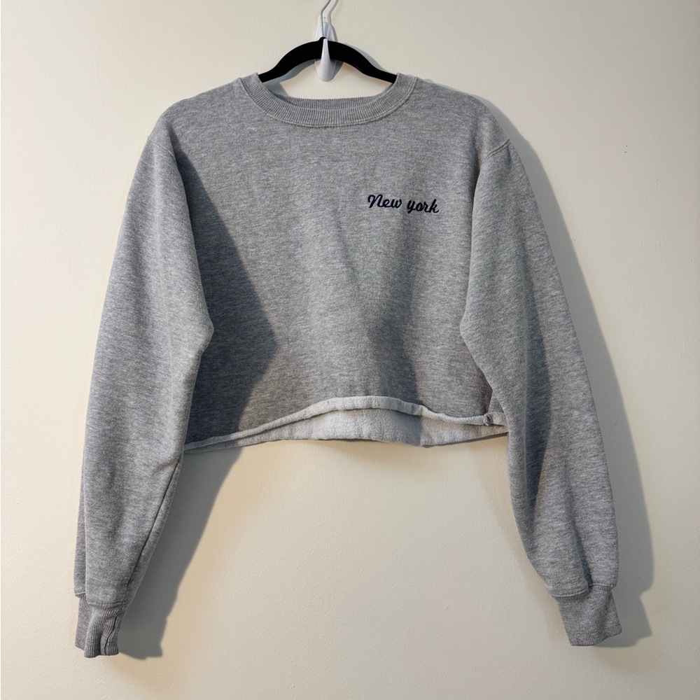 PacSun Gray Cropped Crew Neck Sweatshirt